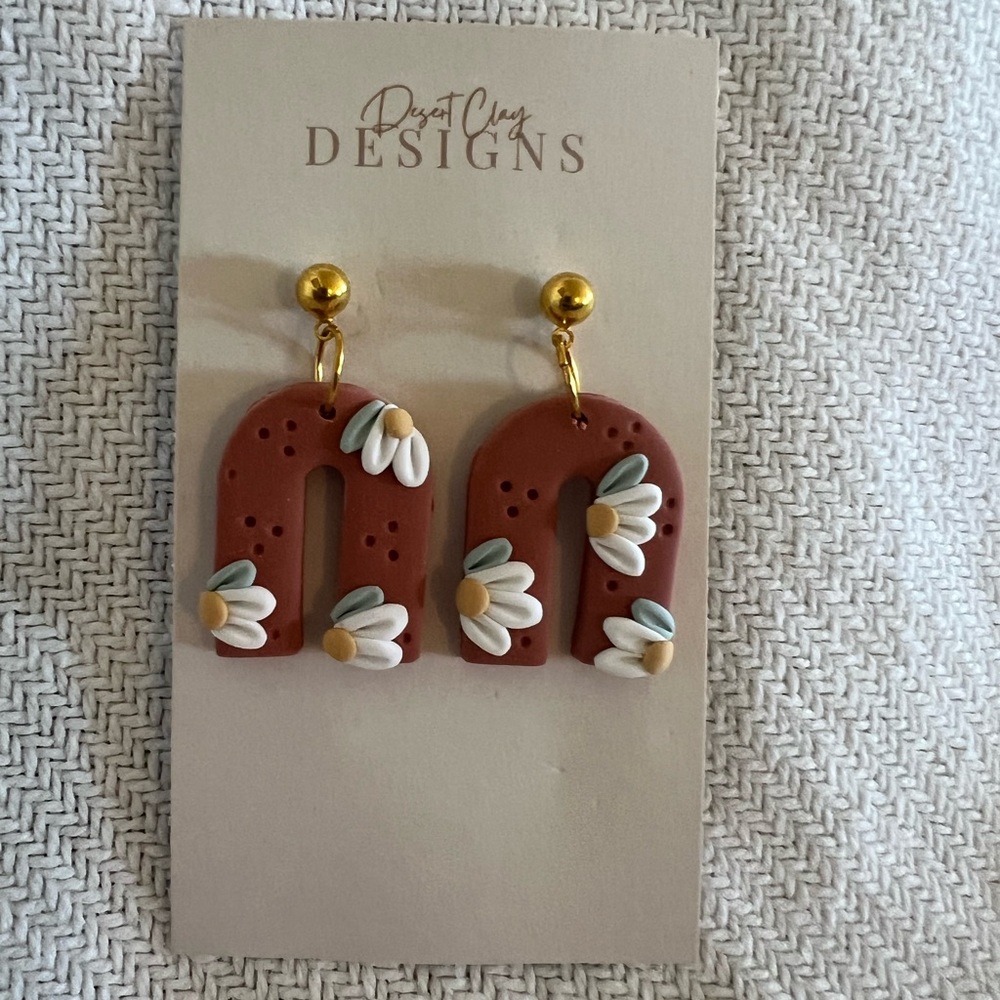 Desert Clay Designs floral drop earrings NEW